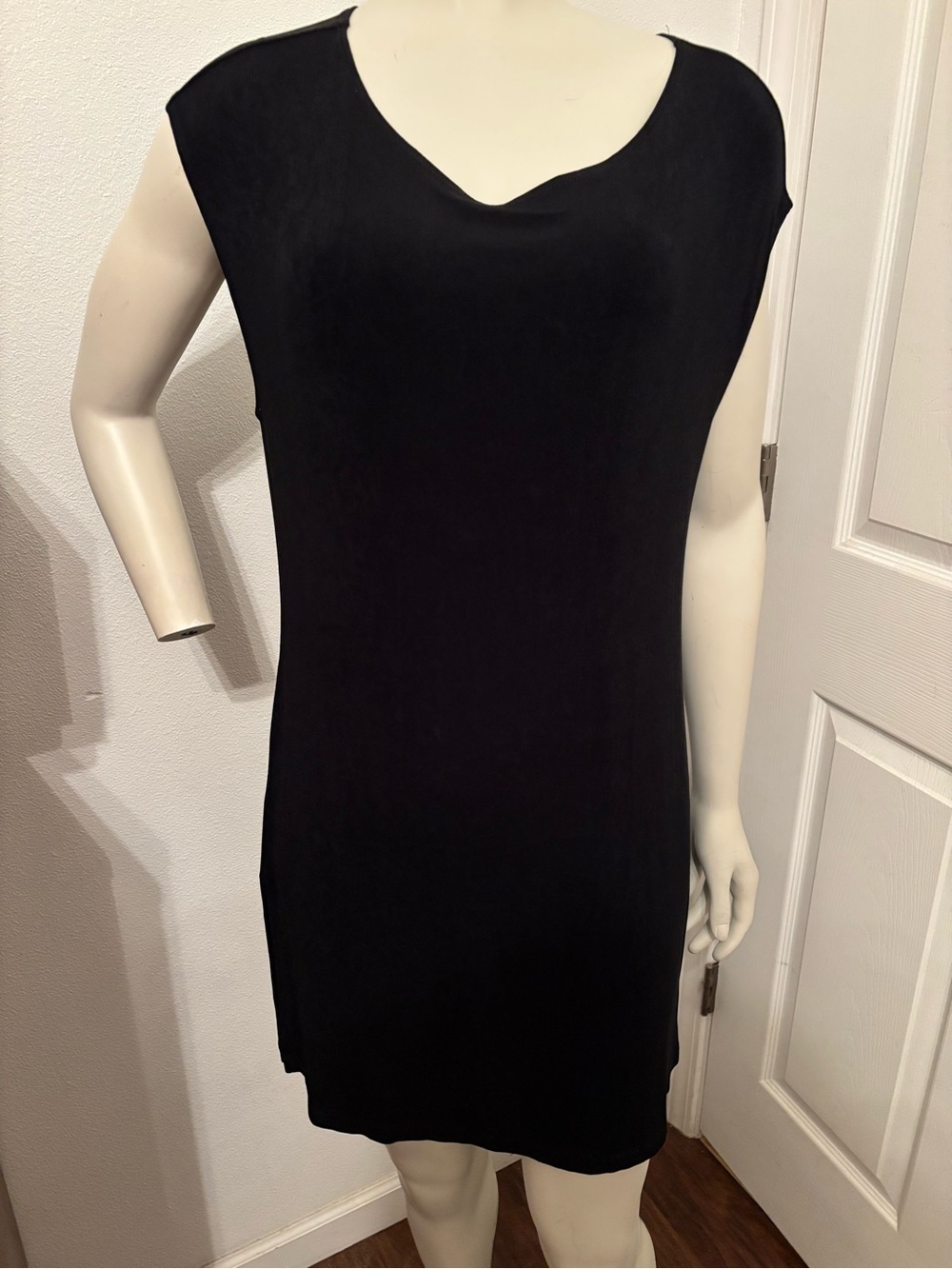 Chicos Travelers Stretch Knit Dress Cowl Neck Sleeveless Black 8/10